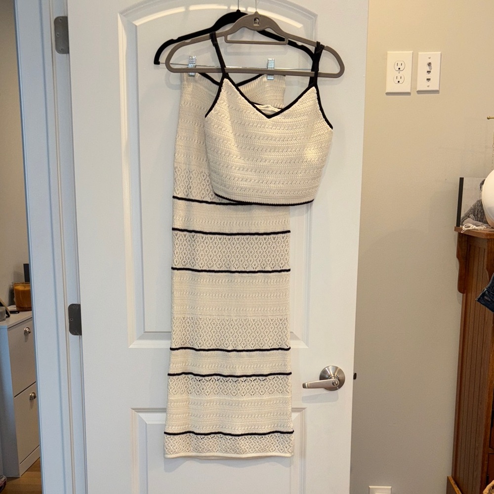 Abercrombie & Fitch Cream and Black Striped Skirt and Top Set
